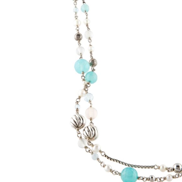 DAVID YURMAN STERLING SILVER 925 PEARL & MULTI-STONE TWEEJOUX STATION NECKLACE - Picture 7 of 10